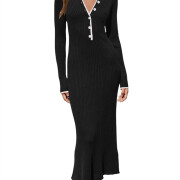 Womens-Knit-Long-Sweater-Dress-Black-1