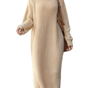 Womens-Turtleneck-Maxi-Sweater-Dress-Beige-1