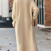 Womens-Turtleneck-Maxi-Sweater-Dress-Beige-2