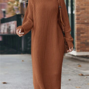 Womens-Turtleneck-Maxi-Sweater-Dress-Brown-2