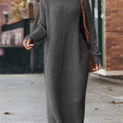 Womens-Turtleneck-Maxi-Sweater-Dress-Darkgrey-2