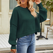 Womens-Lantern-Sleeve-Crop-Sweater-Green-2