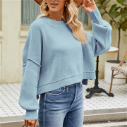 Womens-Lantern-Sleeve-Crop-Sweater-Lightblue-2