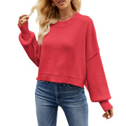 Womens-Lantern-Sleeve-Crop-Sweater-Red-1