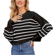 Womens-Oversized-Striped-Cropped-Sweater-Black-1