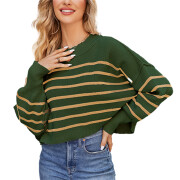 Womens-Oversized-Striped-Cropped-Sweater-Green-1