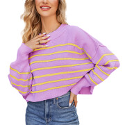 Womens-Oversized-Striped-Cropped-Sweater-Purple-1