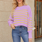 Womens-Oversized-Striped-Cropped-Sweater-Purple-2