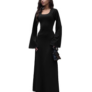 Womens-Ribbed-Maxi-Dress-Black-1