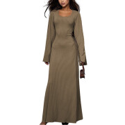 Womens-Ribbed-Maxi-Dress-Coffee-1