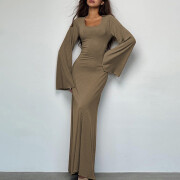 Womens-Ribbed-Maxi-Dress-Coffee-3