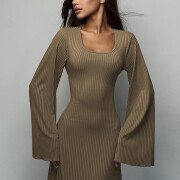 Womens-Ribbed-Maxi-Dress-Coffee-5