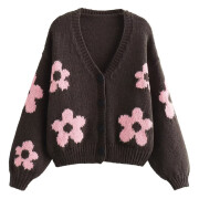 Womens-Floral-Print-Cardigan-Coffeepink-1