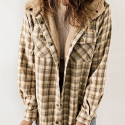 Womens-Sherpa-Lined-Plaid-Flannel-Jacket-Shacket-Khaki-1