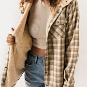 Womens-Sherpa-Lined-Plaid-Flannel-Jacket-Shacket-Khaki-3