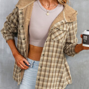 Womens-Sherpa-Lined-Plaid-Flannel-Jacket-Shacket-Khaki-4