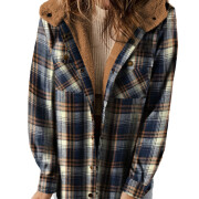 Womens-Sherpa-Lined-Plaid-Flannel-Jacket-Shacket-Navyblue-1