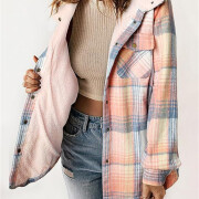 Womens-Sherpa-Lined-Plaid-Flannel-Jacket-Shacket-Pink-3