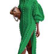 Womens-Turtleneck-Knit-Dress-Green-1