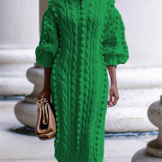 Womens-Turtleneck-Knit-Dress-Green-2