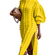 Womens-Turtleneck-Knit-Dress-Yellow-1