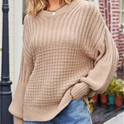 Womens-Crew-Neck-Cable-Knit-Sweater-Apricot-2