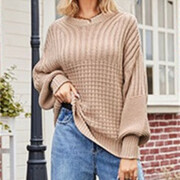 Womens-Crew-Neck-Cable-Knit-Sweater-Apricot-5