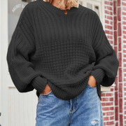 Womens-Crew-Neck-Cable-Knit-Sweater-Black-4