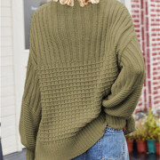 Womens-Crew-Neck-Cable-Knit-Sweater-Green-2