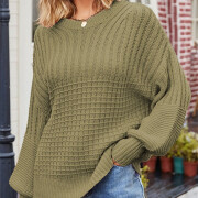 Womens-Crew-Neck-Cable-Knit-Sweater-Green-6