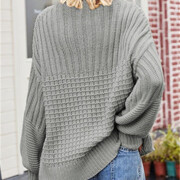 Womens-Crew-Neck-Cable-Knit-Sweater-Grey-2