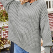 Womens-Crew-Neck-Cable-Knit-Sweater-Grey-3