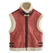 Womens-Faux-Fur-Suede-Vest-Brickred-1