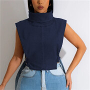 Womens-High-Neck-Denim-Vest-Navyblue-3