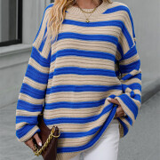 Womens-Oversized-Long-Sleeve-Striped-Sweater-Blue-4