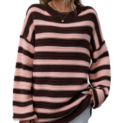 Womens-Oversized-Long-Sleeve-Striped-Sweater-Coffee-1