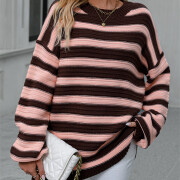 Womens-Oversized-Long-Sleeve-Striped-Sweater-Coffee-3