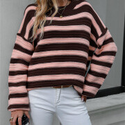 Womens-Oversized-Long-Sleeve-Striped-Sweater-Coffee-4