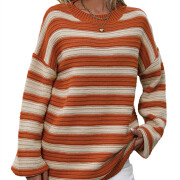 Womens-Oversized-Long-Sleeve-Striped-Sweater-Orange-1