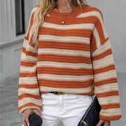 Womens-Oversized-Long-Sleeve-Striped-Sweater-Orange-3