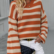 Womens-Oversized-Long-Sleeve-Striped-Sweater-Orange-6