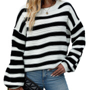 Womens-Oversized-Long-Sleeve-Striped-Sweater-White-1