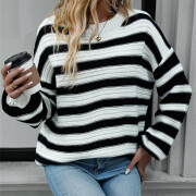 Womens-Oversized-Long-Sleeve-Striped-Sweater-White-5