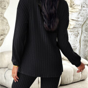 Womens-2-Piece-Lounge-Sets-Ribbed-Knit-Matching-Outfits-Black-2