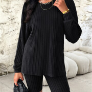 Womens-2-Piece-Lounge-Sets-Ribbed-Knit-Matching-Outfits-Black-5