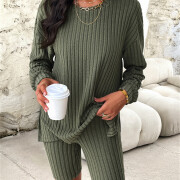 Womens-2-Piece-Lounge-Sets-Ribbed-Knit-Matching-Outfits-Green-4