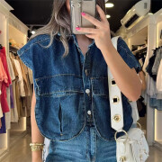 Womens-Cropped-Denim-Vest-Navyblue-4