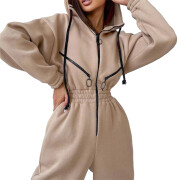 Womens-Long-Sleeve-Zipper-Hooded-Jumpsuit-Apricot-1