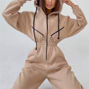 Womens-Long-Sleeve-Zipper-Hooded-Jumpsuit-Apricot-2