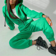 Womens-Long-Sleeve-Zipper-Hooded-Jumpsuit-Green-2